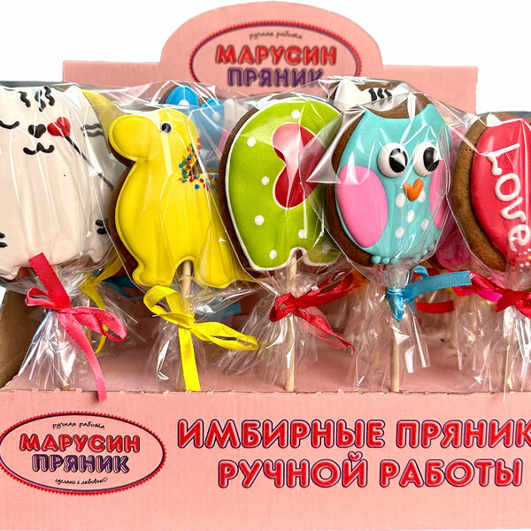 Пряник Марусин имбирный глазированный на палочке 45 г, в ассортименте