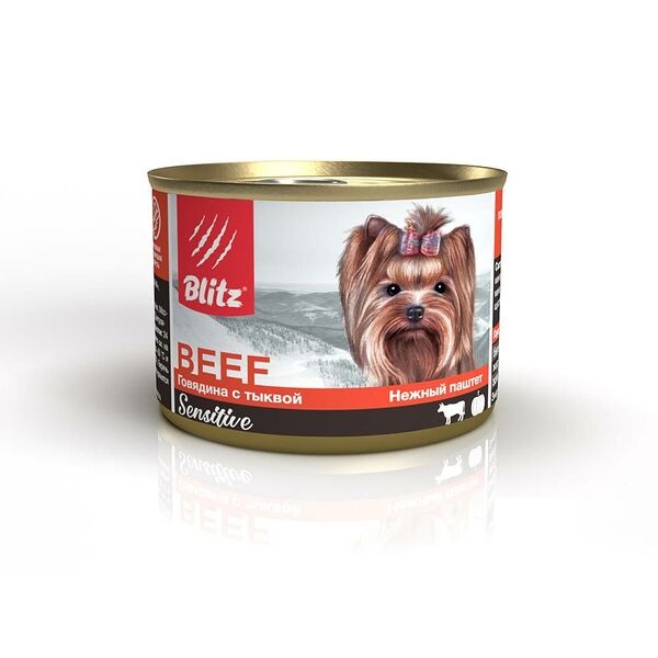 Корм для собак BLITZ для мелких пород, говядина с тыквой паштет банка