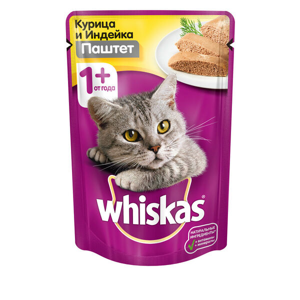 Корм для кошек Whiskas паштет с курицей и индейкой