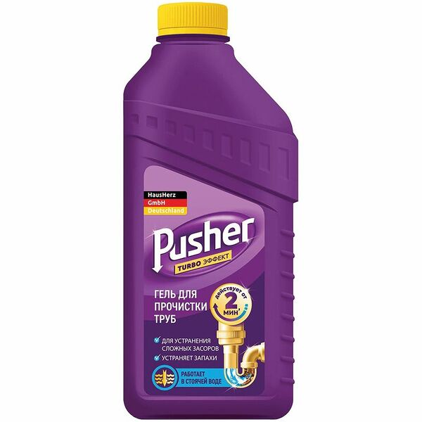 Средство Pusher для прочистки труб и удаления засоров для ванны, 500мл