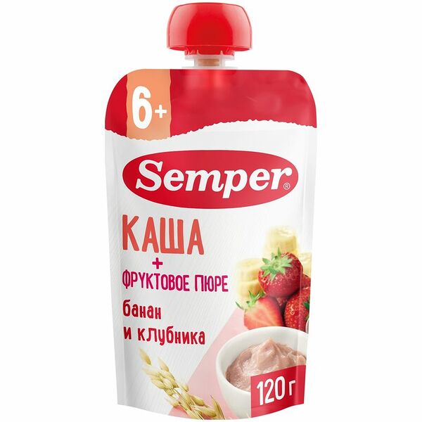 Пюре Semper бананово-клубничное с кашей с 6 месяцев, 120г