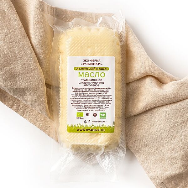 Масло сладко-сливочное «Традиционное» 82.5% Organic, эко-ферма «Рябинки»