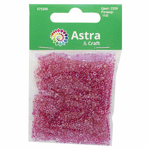 Бисер Astra&Craft 11/0, 20г(2209 фиолетовый/прозр.с.цвет.центром(глянцевый)),упак