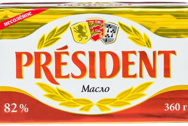 Масло кислосливочное President несоленое высший сорт 82% 360г