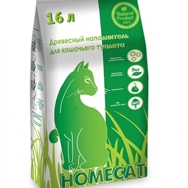 Наполнитель Homecat для кошачьего туалета, впитывающий древесный 16 л