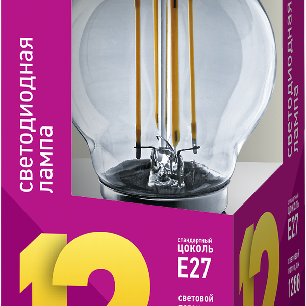 Лампа светодиодная ОНЛАЙТ LED 12Вт, 2700К, Е27 шар, филамент Арт. 80884