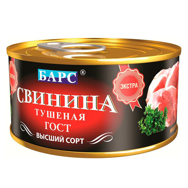 Свинина тушеная барс 325г гост ж/б
