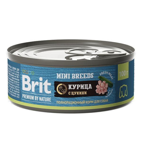 Brit Premium by Nature консервы для взрослых собак мелких пород Курица с цукини, 100 г.