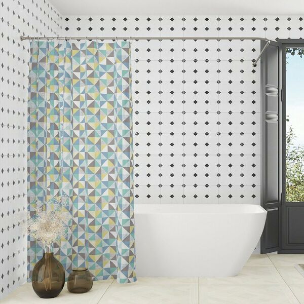 Штора для ванной комнаты Треугольная мозаика серая, 180х180 см, полиэстер