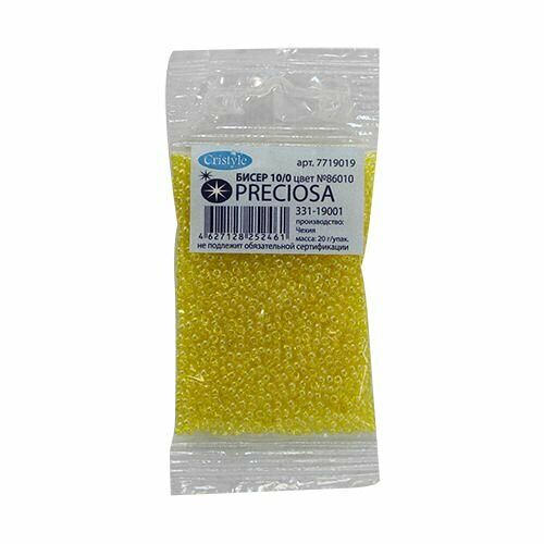 (86010) 331-19001-10/0 Бисер прозрачный с покрытием 10/0, круг.отв., 20гр Preciosa,упак