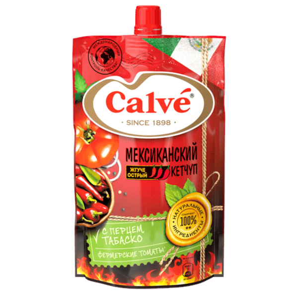 

Кетчуп Calve жгучий мексиканский с перцем табаско 350 г