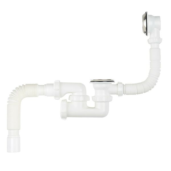 Обвязка для ванны с выпуском и переливом с гибкой трубой