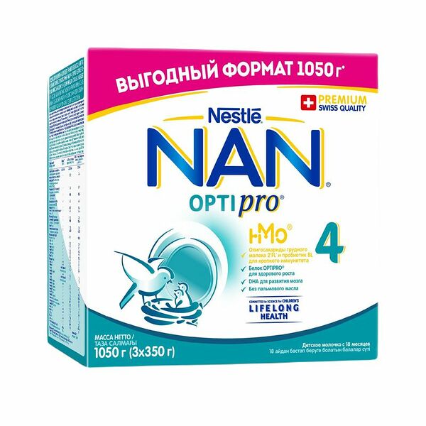 Смесь сухая молочная Nan 4 Optipro для роста иммунитета и развития мозга с 18 мес