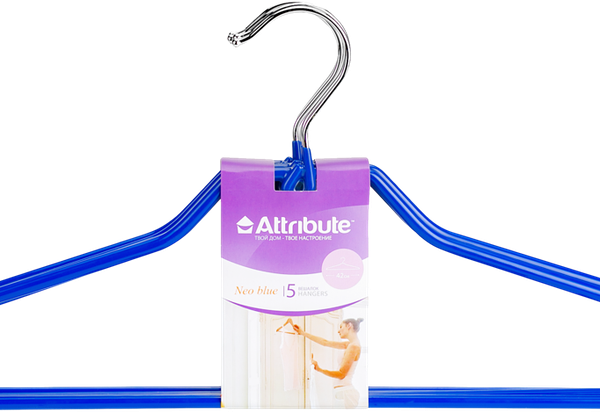 Плечики нескользящие с перекладиной ATTRIBUTE, 5 шт в ассортименте