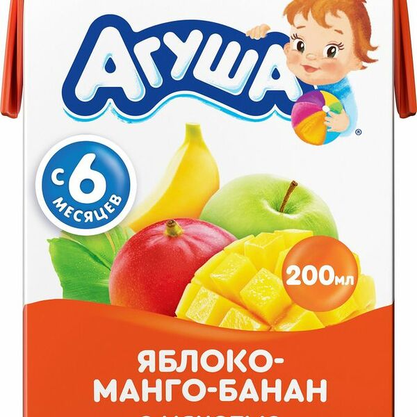 Сок Агуша яблоко-манго-банан с 6 месяцев с мякотью 0.2л