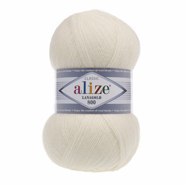 Пряжа ALIZE 'Lanagold 800' 100гр.,730м (49%шерсть, 51%акрил)(62 молочный)
