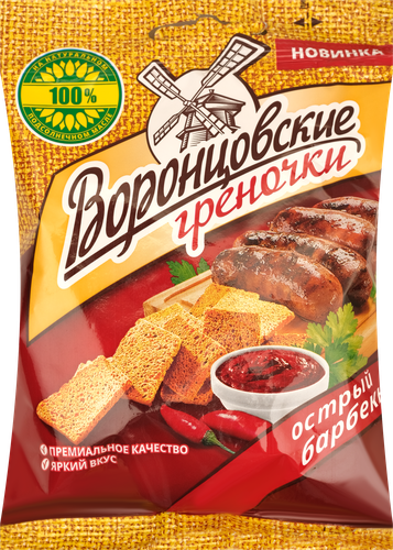 

Сухарики пшеничные ВОРОНЦОВСКИЕ Греночки со вкусом острый барбекю, 60 г