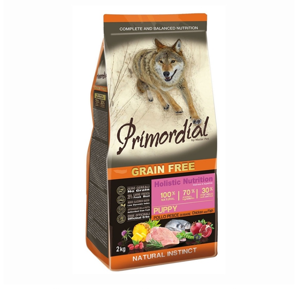 

Корм сухой для щенков Primordial беззерновой курица, рыба 2 кг