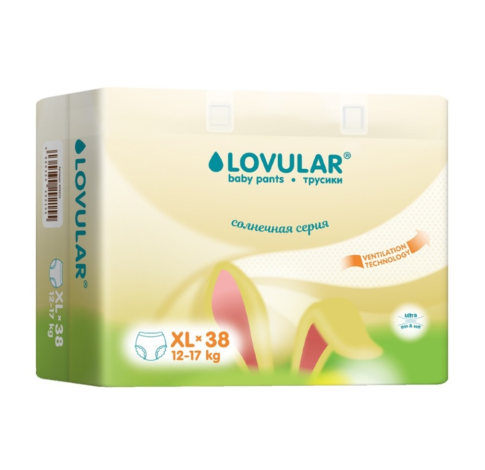 

Трусики-подгузники Lovular Cолнечная серия р.XL 12-17 кг 38 шт