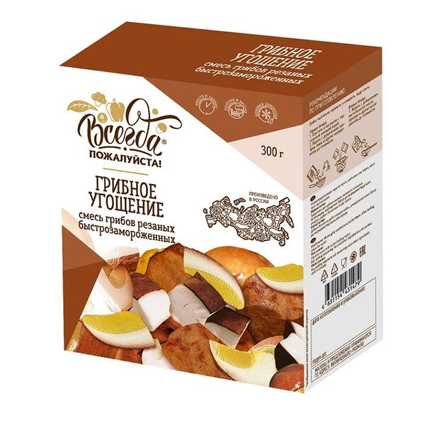 Грибное угощение: маслята, моховики, белые грибы резаные быстрозамороженные, «Всегда пожалуйста»