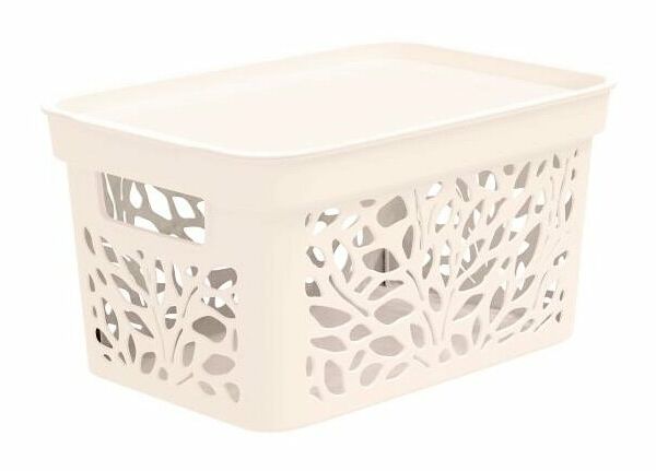 Корзина 4 Family Leaves с крышкой молочная, 5,5 л, 274х197х140 мм