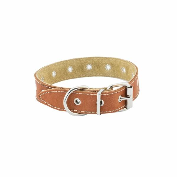 HOMEPET ошейник кожаный 30мм х до 52см простроченный двухслойный коричневый