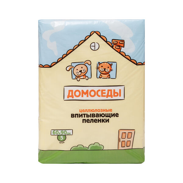 Пеленки впитывающие 60х90 см (5 шт.) целлюлозные для собак и кошек, белые