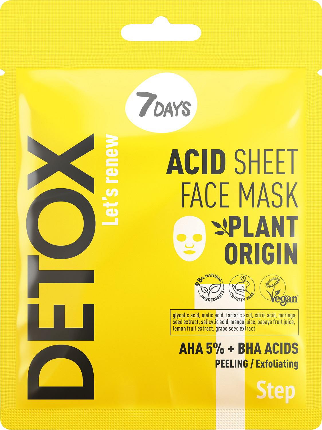 

Маска для лица 7 Days Detox отшелушивающая с AHA 5% и BHA-кислотами 25 г