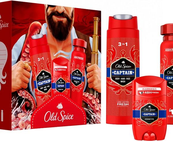 Подарочный набор Old Spice Capitan Дезодорант твердый 150мл + Гель для душа 250мл + Дезодорант аэрозольный 150мл