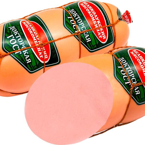 Колбаса вареная Великолукский мясокомбинат Докторская ГОСТ в обвязке