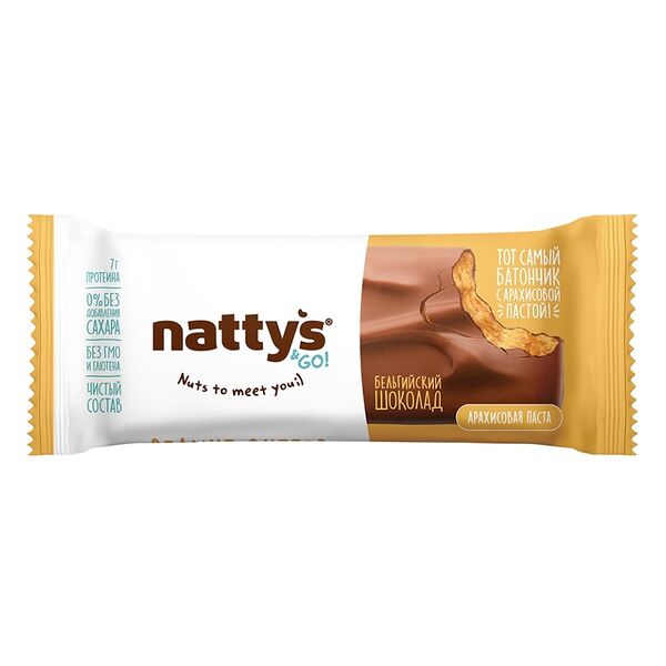 Батончик Nattys&Go! Peanut шоколадный с арахисовой пастой покрытый молочным шоколадом