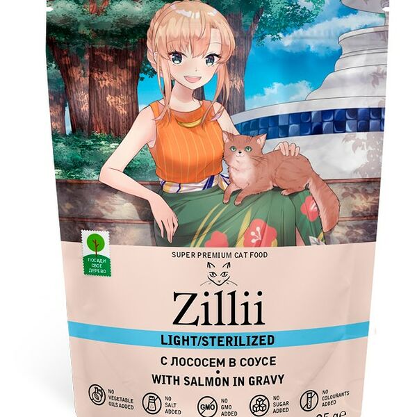 ZILLII Light Sterilized Лосось в соусе пауч для кошек 85 г