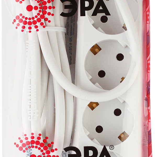 Удлинитель электрический ЭРА U-5e-3m-3x1 с заземлением, 5 розеток, 3м, ПВС, 3x1мм2, 16А Арт. Б0028376