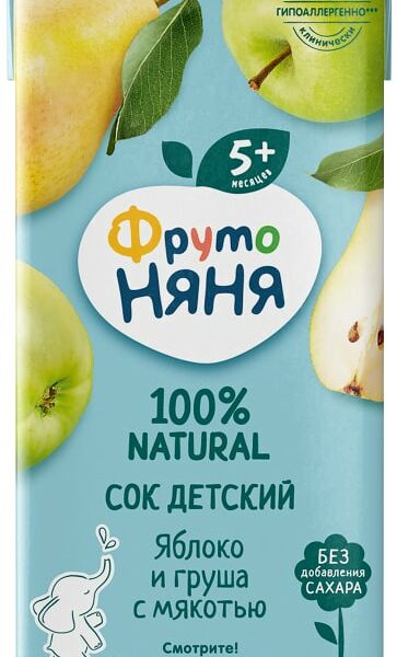 Сок ФрутоНяня Яблоко и Груша с мякотью с 5 месяцев 200мл