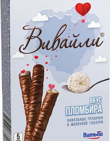 Вафельные трубочки Витьба Вивайли со вкусом пломбира в молочной глазури 95г