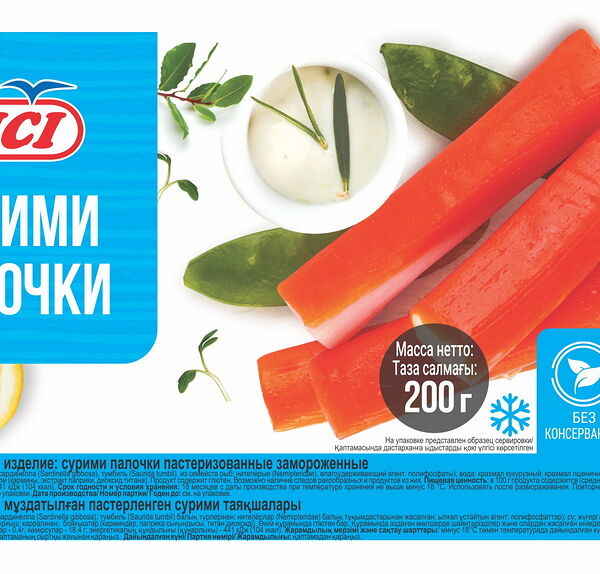 Рыбное кулинарное изделие: сурими палочки пастеризованные замороженные в/у 1/200 г ТМ VICI