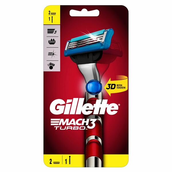 Бритва Gillette Mach3 Turbo с 2 сменными кассетами Red