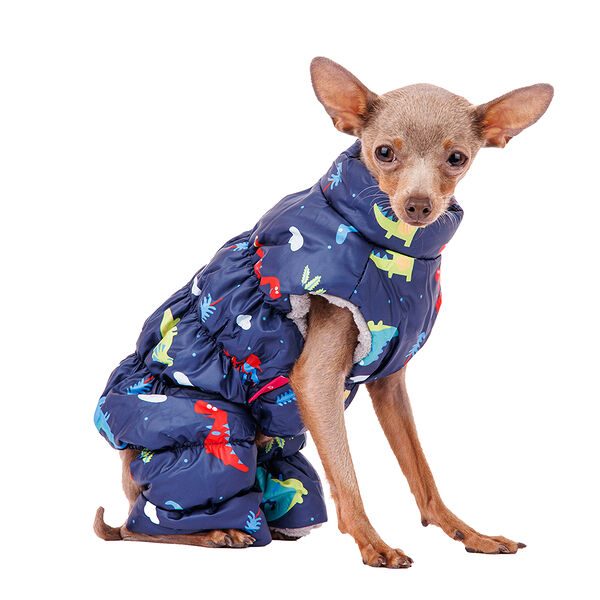 Комбинезон на молнии для собак с динозавриками Petmax M синий (унисекс)