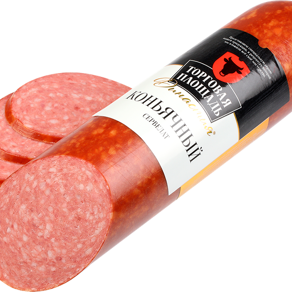 Колбаса Торговая площадь Сервелат Коньячный варено-копченый, вес