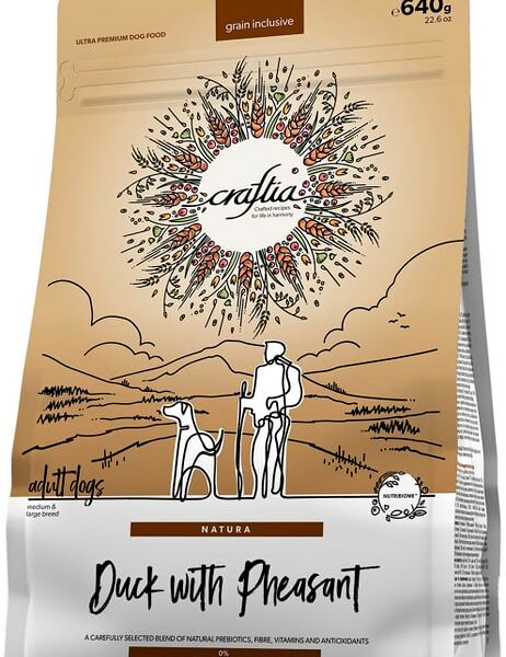 Сухой корм для собак Craftia Natura для средних и крупных пород из утки с фазаном 640г
