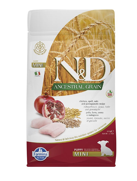 Корм сухой Farmina N&D Low Grain Dog Chicken&Pomegranate Puppy Mini для щенков мелких пород, Курица и гранат