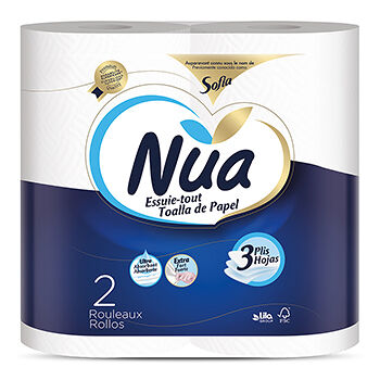 Полотенца бумажные трёхслойные, Nua, 80 листов, 2 рулона, Турция