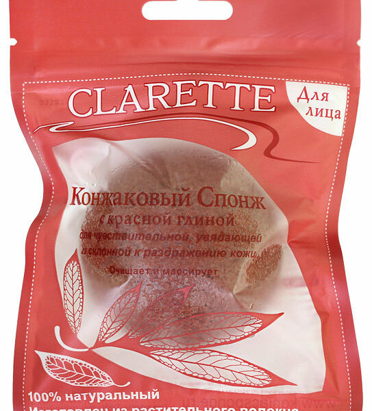 Спонж для лица конжаковый с экстрактом красной глины Clarette (Кларетт)