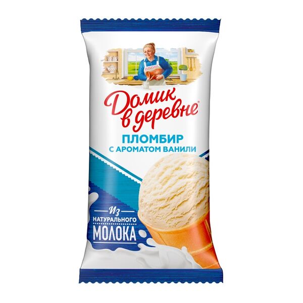 Мороженое Домик в деревне Пломбир ванильный, вафельный стаканчик 80 г