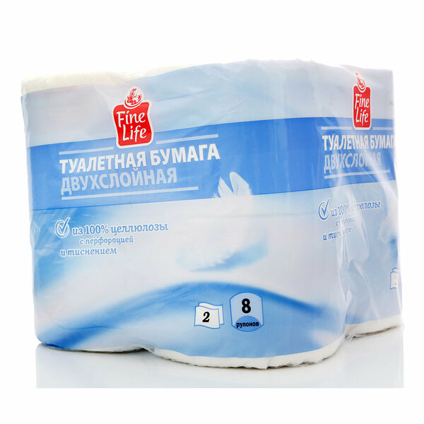 Бумага туалетная двухслойная 8 рулонов ТМ Fine Life (Файн Лайф)