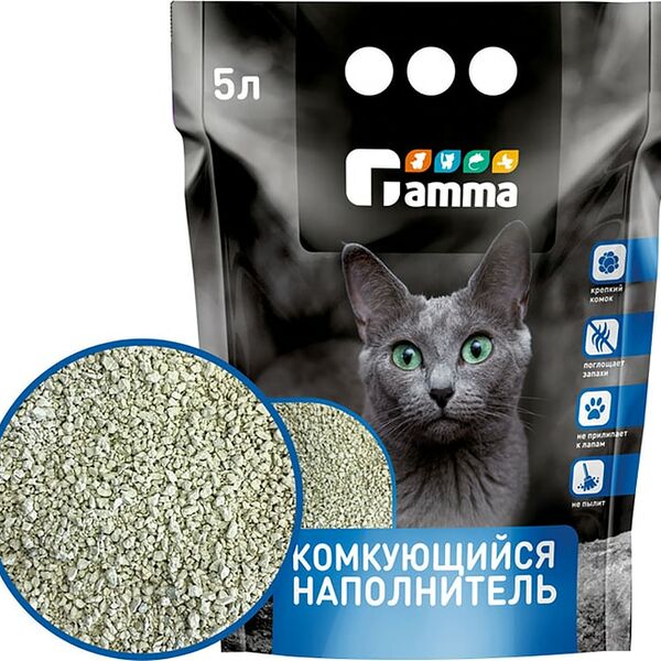 Наполнитель для кошачьих туалетов Gamma бентонитовый комкующийся 5л