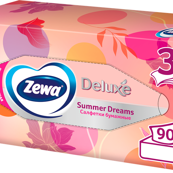 Салфетки Бумажные в коробке Zewa Deluxe Дизайн 3 слоя