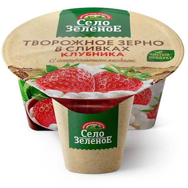 Творожное зерно в сливках Село Зеленое Клубника 5%, 130 г