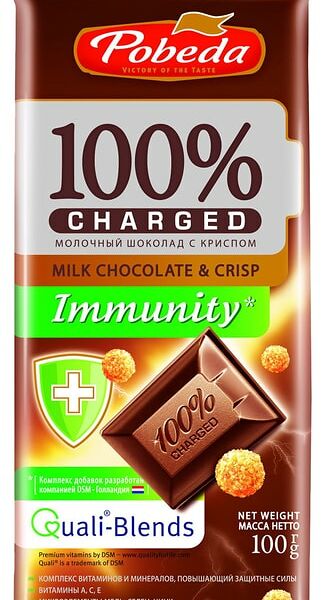 Шоколад Победа вкуса Charged Immunity молочный с криспом 100г