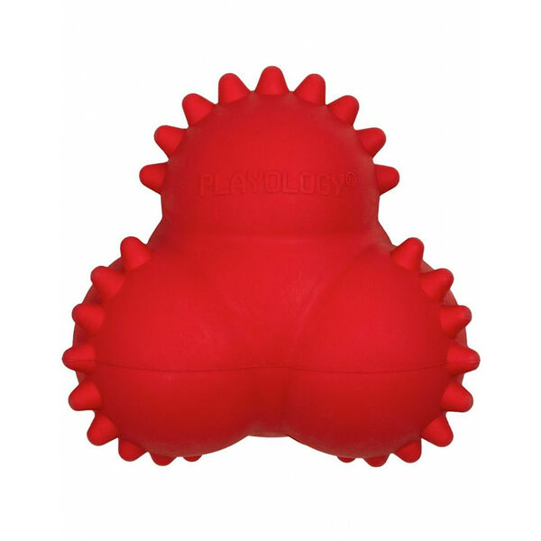 Playology Дентальный хрустящий жевательный тройной мяч для щенков Squeaky bounce ball с ароматом говядины, красный до 27,2 кг